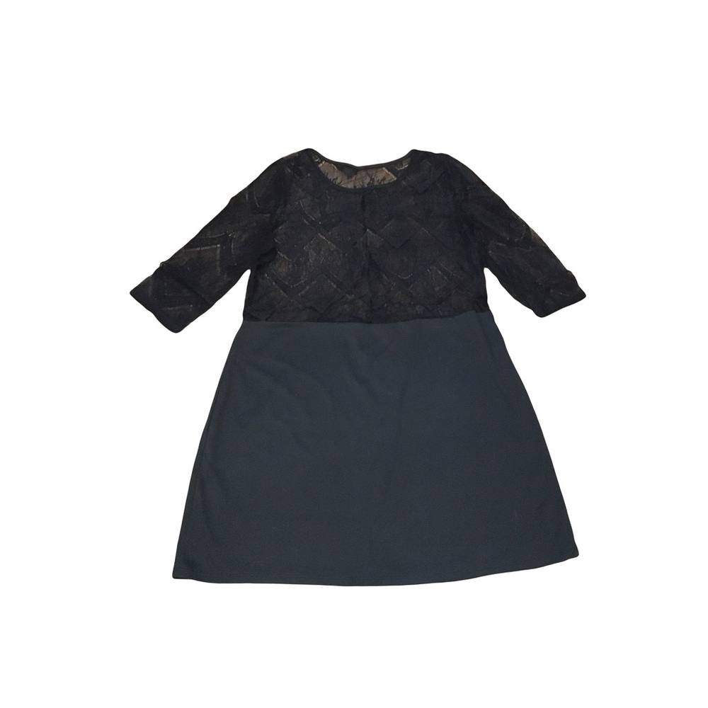 MEDIUM Sheer Black Lace 3/4 sleeve top with mini A-cut skirt dress cocktail GUC
